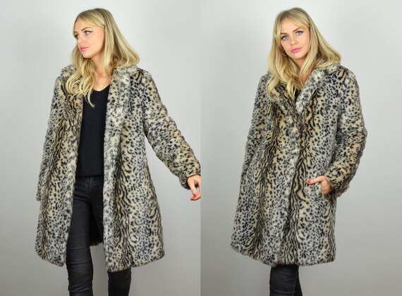 Vintage 90s Long Leopard Print Faux Fur Coat