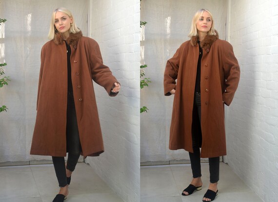 Vintage 80s Camel Brown Oversize Swing Coat