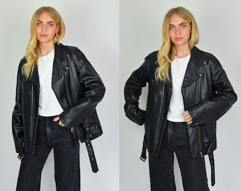 Vintage 90s Black Oversize Biker Jacket