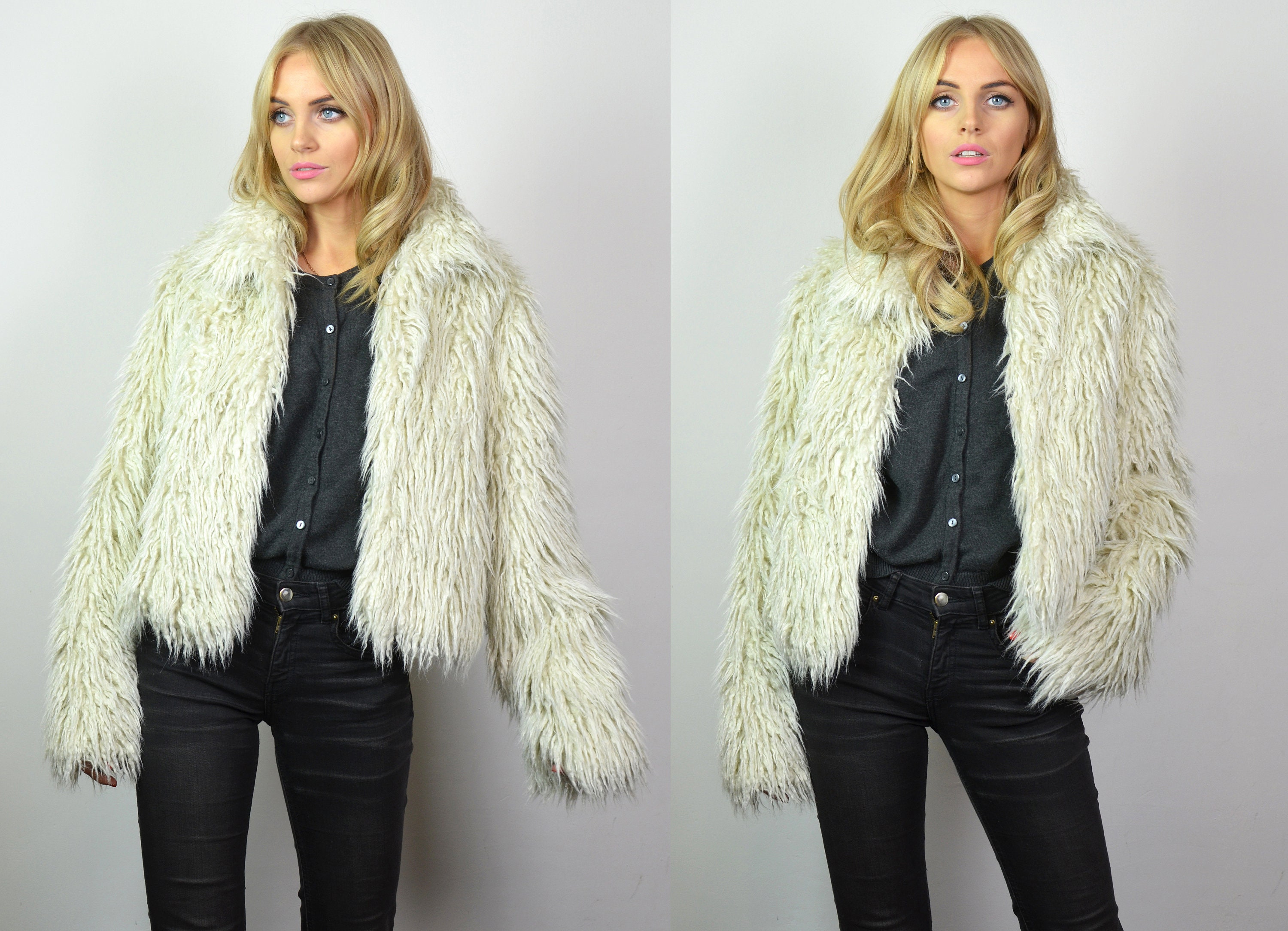 white shaggy coat