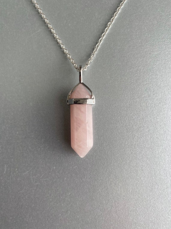 Crystal Necklace - Rose Quartz | Crystal Gift | October | Love | Healing Crystal | Crystal Pendant Necklace & 18'' 925 Silver plate Necklace