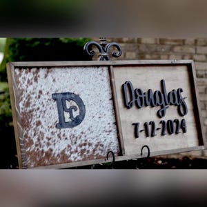 Cowhide Wedding Brand Sign, Custom Western Decor (36”x16”