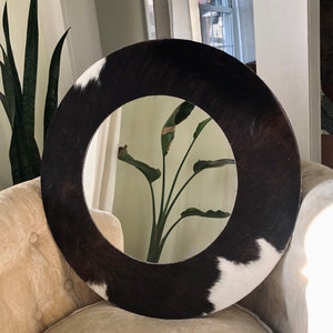 Cowhide Mirror, Western Style Mirror, Round, Cowhide Decor, Western Style Home Decor
