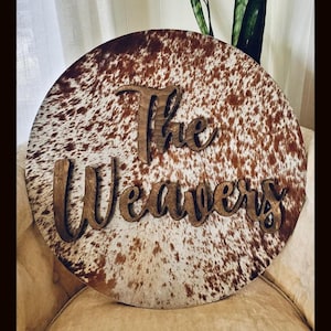 Cowhide Home Decor, Western Style Sign, Cowhide Round Sign, Western Wall Art, Western Door Hanger, Cowhide Door Hanger