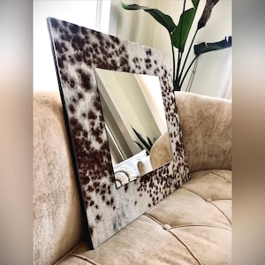 Cowhide Mirror, Western Style Mirror, Square, Cowhide Decor, Western Style Home Decor