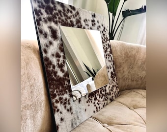 Specchio in pelle di mucca, quadrato, decorazione per la casa in stile western (20"x20")