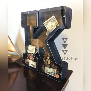 Alcancía con letras, alcancía con nombre para niñas, alcancía de madera, regalos de Navidad para niños pequeños, alcancía personalizada, tarro de propinas, ahorrador de dinero