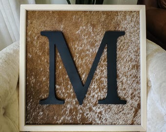 Rustic Cowhide Monogram Sign – 3D Wooden Letter, Farmhouse Decor