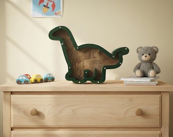 Custom Wooden Dinosaur Coin Bank, Kids Nursery Decor