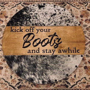 Cowhide Home Decor, Western Style Sign, Cowhide Round Sign, Western Wall Art