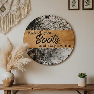 Genuine Cowhide Western Home Decor Sign, 20" Round