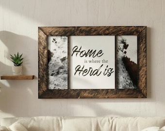 Aangepast bord met koeienhuid, rustiek westelijke muurdecor (42 x 27)