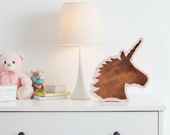 Salvadanaio in legno a forma di unicorno, decorazione per la cameretta dei bambini, regalo di compleanno