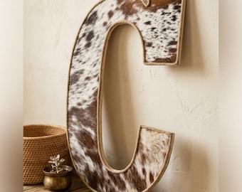 Cowhide Monogram Sign, Western Home Decor With Rope