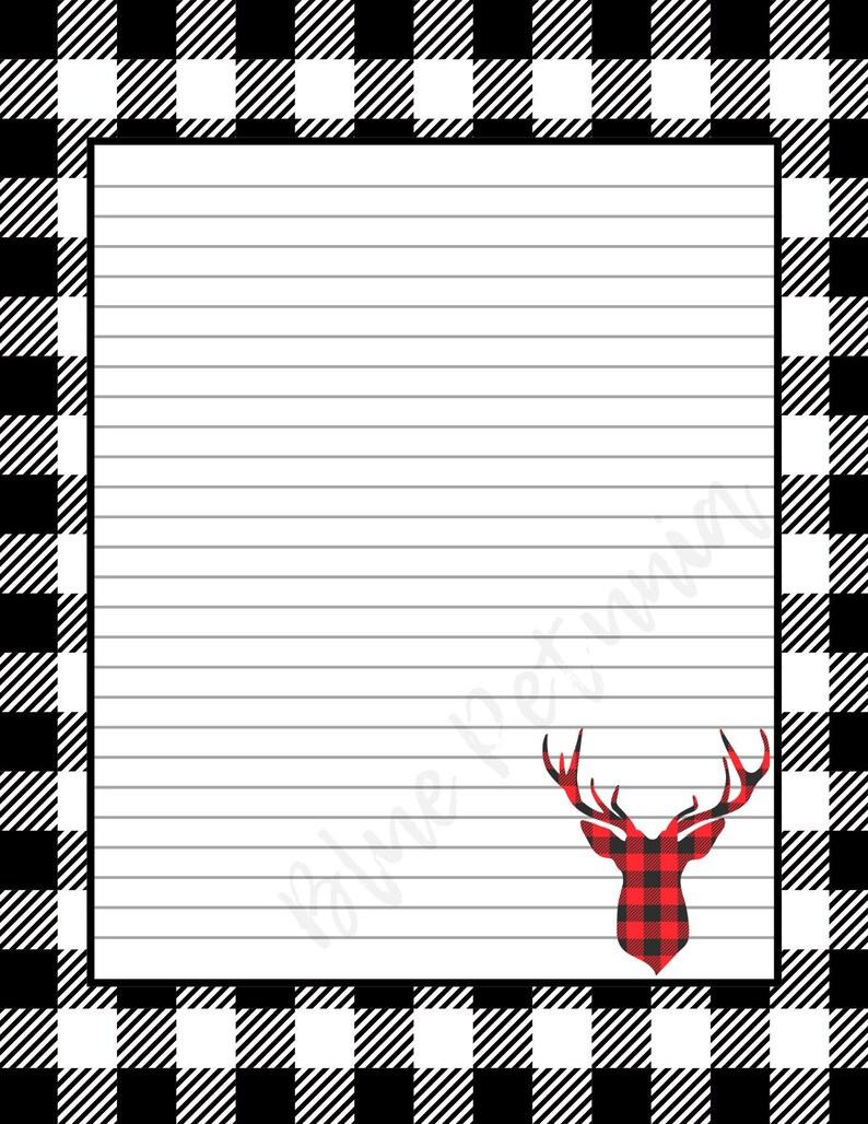 Christmas Stationary Printable 8.5x11 Buffalo Check Reindeer - Etsy