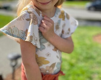 girls leotard boho pants spring bodysuit boho style pants and shirt set flutter sleeve floral eucalyptus Summer pants