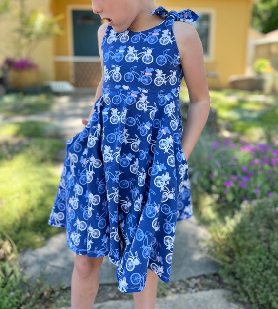 Twirl Dress Boho Dress Jersey Cotton Shoulder Tie Girls Summer Dress Pocket Dress Circle Skirt Floral