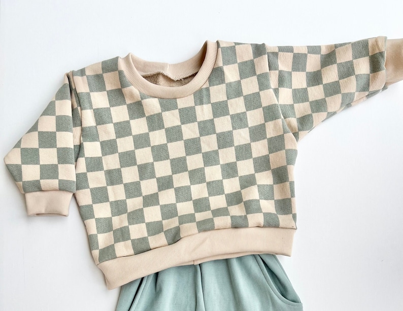 Checkers Retro Kids Sweatshirt Blue Organic Cotton image 1