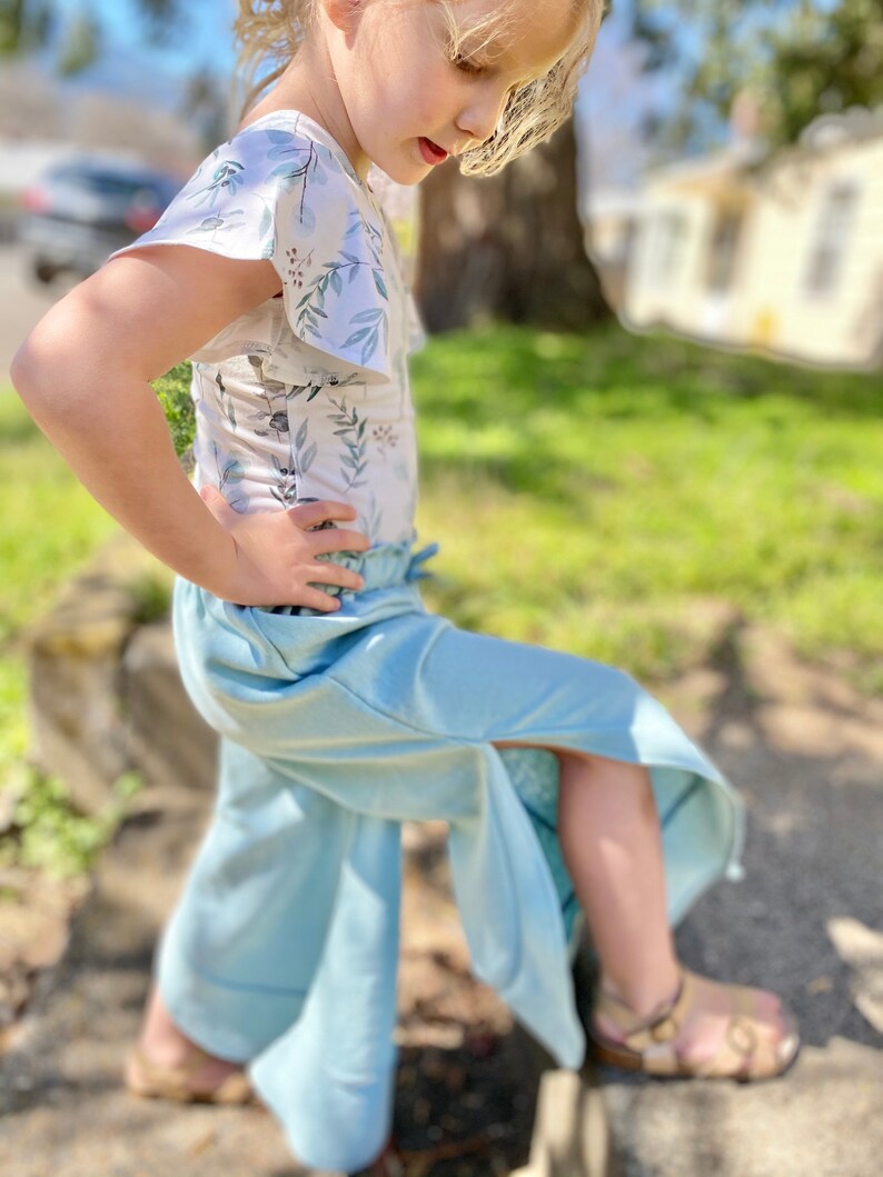 girls leotard boho pants spring bodysuit boho style pants and shirt set flutter sleeve floral eucalyptus Summer pants