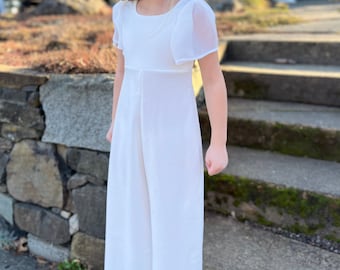 Girls Holy Communion Outfit | Wedding Outfit | Wide Leg Jumpsuit | Confirmation | Chiffon| Flower girl | Baptism | Holiday Outfit