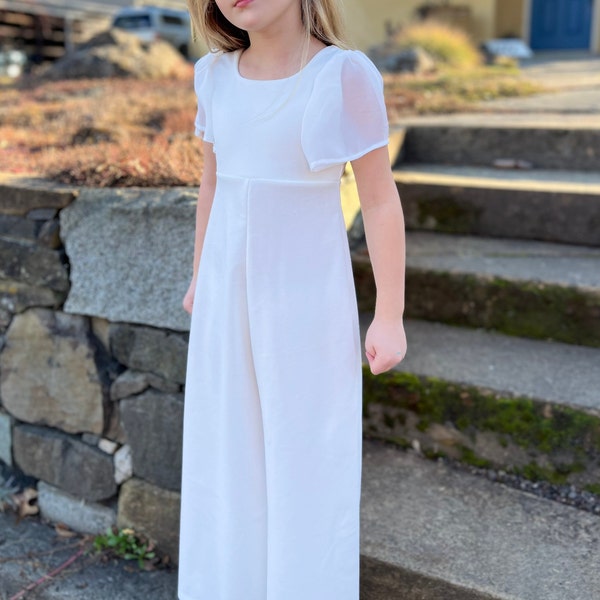 Mädchen-Outfit für die Heilige Kommunion | Hochzeitsoutfit | Overall mit weitem Bein | Bestätigung | Chiffon| Blumenmädchen | Taufe | Urlaubsoutfit