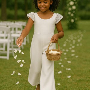 Girls Flower Girl Jumpsuit | Holy Communion Outfit | Wedding Outfit | Wide Leg Jumpsuit | Confirmation | Chiffon| Baptism | Holiday Outfit