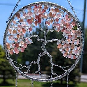 Strawberry Quartz Crystal July Birthstone Sun Catcher- Cancer, Leo, Handmade, *Ruby*, Light Catcher, Tree of Life Window Ornaments