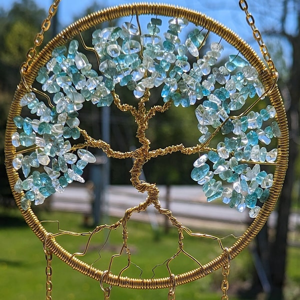 Kyanite Crystal December Birthstone Sun Catcher- Sagittarius, Capricorn, Handmade, *Blue Topaz* Light Catcher, Tree of Life Window Ornament