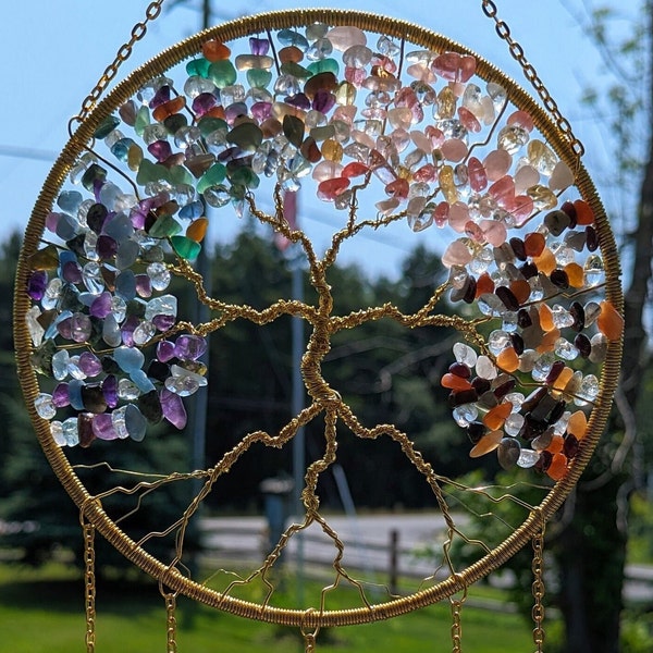 Four Season Tree of Life Sun Catcher- Handmade, Healing Stone, Light Catcher Spring, Summer, Fall, Winter, Window Ornaments