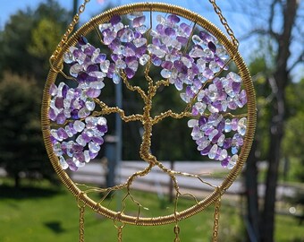 Amethyst Crystal February Birthstone Sun Catcher- Pisces, Aquarius, Handmade, Light Catcher Window Ornaments