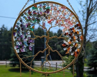 Four Season Tree of Life Sun Catcher- Handmade, Healing Stone, Light Catcher Spring, Summer, Fall, Winter, Window Ornaments