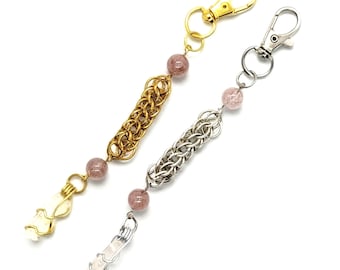 Strawberry Quartz July Birthstone Chainmail Keychain