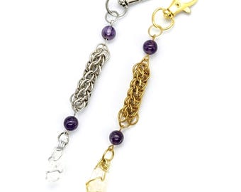 Amethyst February Birthstone Chainmail Keychain