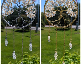 Opal Tree of Life Sun Catcher Gift Set: October Birthstone Car Charm, Keychain & Zodiac Bracelets
