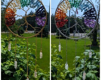 Birthstone Tree of Life Sun Catchers with Hanging Crystals (Extra Large)