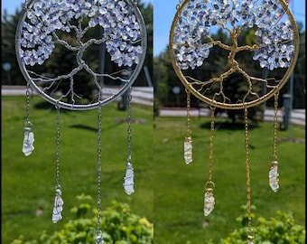 Sodalite Tree of Life Sun Catcher Gift Set: September Birthstone Car Charm, Keychain & Zodiac Bracelets