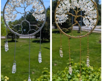 Moonstone Tree of Life Sun Catcher Gift Set: June Birthstone Car Charm, Keychain & Zodiac Bracelets