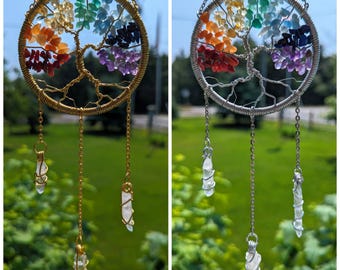 Birthstone Tree of Life Sun Catchers with Hanging Crystals (Medium)