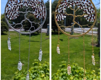 Garnet Tree of Life Sun Catcher Gift Set: January Birthstone Car Charm, Keychain & Zodiac Bracelets