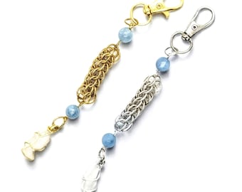 Aquamarine March Birthstone Chainmail Keychain