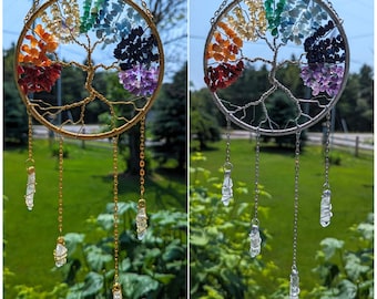 Birthstone Tree of Life Sun Catchers with Hanging Crystals (Large)