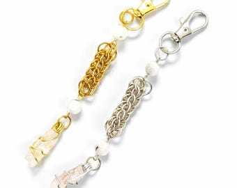 Moonstone June Birthstone Chainmail Keychain