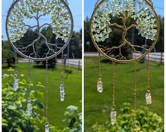 Peridot Tree of Life Sun Catcher Gift Set: August Birthstone Car Charm, Keychain & Zodiac Bracelets