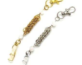 Clear Quartz April Birthstone Chainmail Keychain