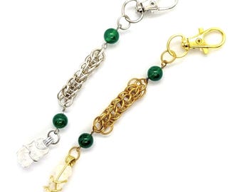 Green Agate May Birthstone Chainmail Keychain