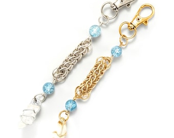 Blue Quartz December Birthstone Chainmail Keychain