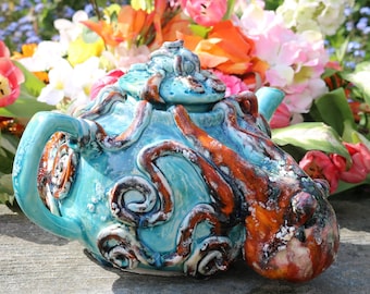 Hand sculpted DOUBLE octopus teapot! Ceramic octopus, squid teapot, tentacle teapot, octopus art, hand made teapot with octopi, strange art