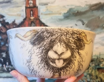Hand Painted Yarn Bowl, Valais Sheep Design, Knitting Gift, wool holder