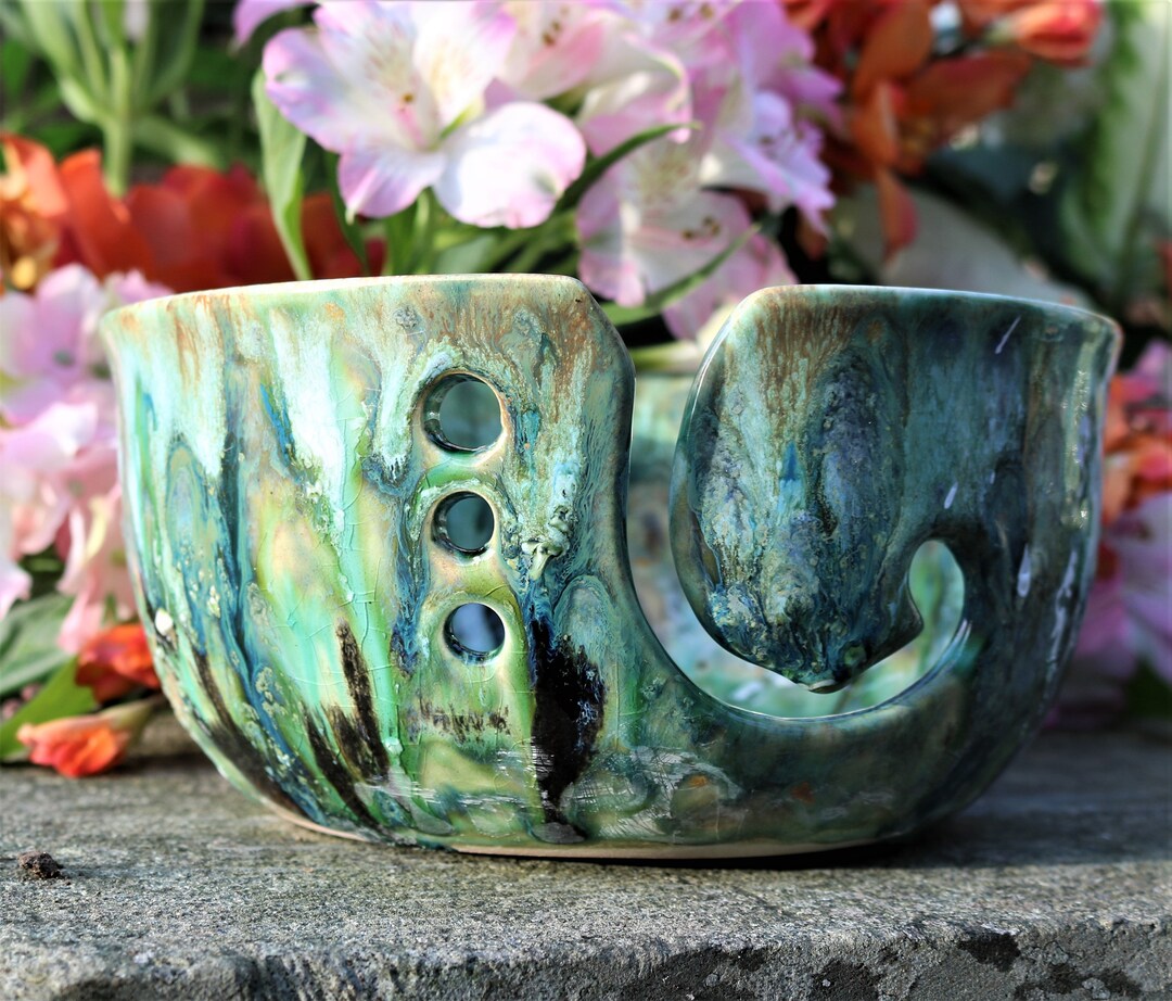 Large Green Yarn Bowl With Glaze Green Yarn Bowl Etsy