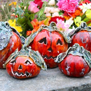 Choice of 4 large or small ceramic Halloween pumpkins, pumpkin art, hand sculpted pumpkin, scary pumpkins, gothic art, Halloween decoration